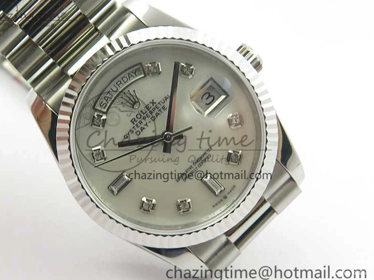 0521 Day-Date 36 SS 128239 Bp Maker Best Edition White MOP Dial Crystral Markers on President Bracelet FlexibleFit 3153